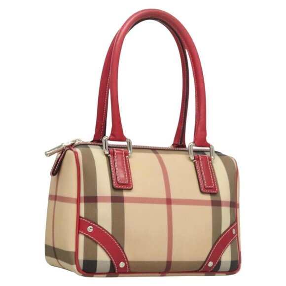 BURBERRY Nova Check Hand Bag PVC Beige Silver Auth 120678 - Picture 1 of 16
